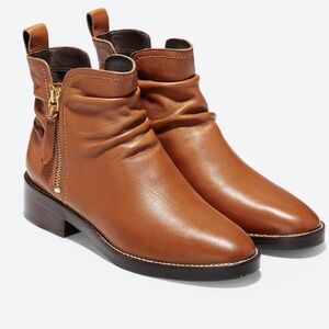 Cole Haan Harrington Grand Slouch Leather Ankle Booties, British Tan, Size 9